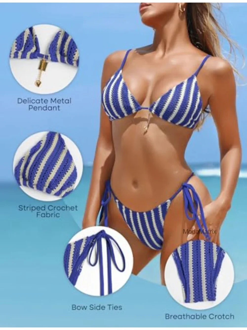 Crochet Bikini Set Women Boho Swimwear String Thong Adjustable Straps